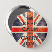 穏やか保ち、ヴィンテージの英国国旗の旗を続けていって下さい 缶バッジ (正面&裏面)