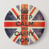 穏やか保ち、ヴィンテージの英国国旗の旗を続けていって下さい 缶バッジ (正面)