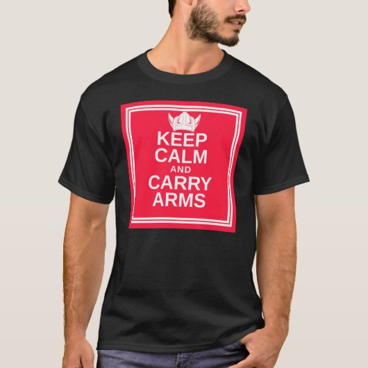 穏やか保ち、腕のデンマークのバイキングのギアを運んで下さい Tシャツ (正面)