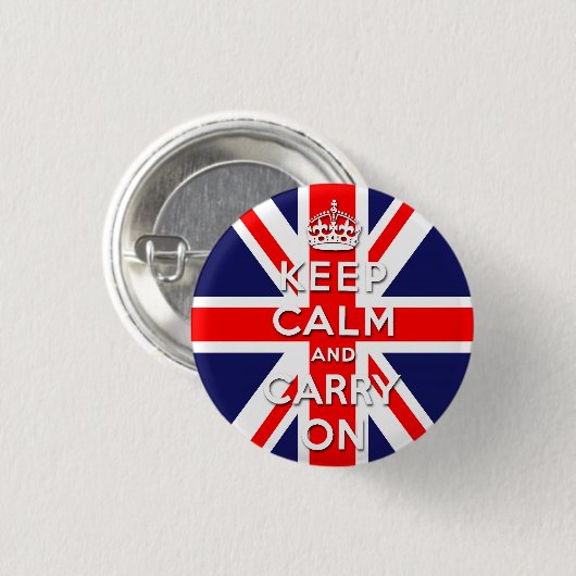 穏やか保ち、英国国旗の旗を続けていって下さい 缶バッジ (正面&裏面)