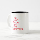 穏やか保ち、Courgettesを食べて下さい ツートーンマグカップ (正面左)