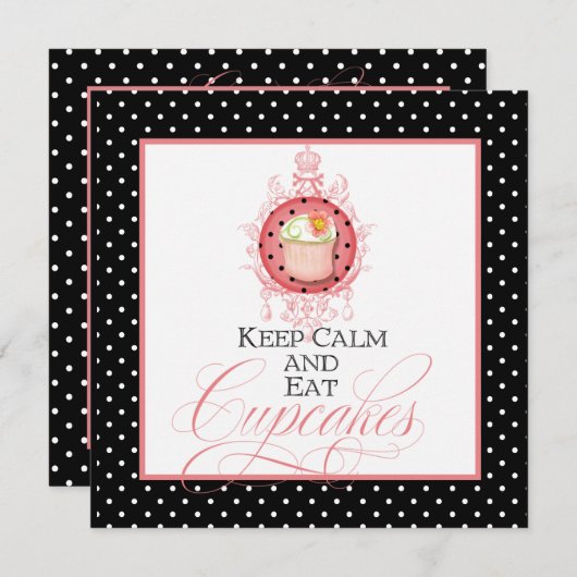 穏やか保って下さい及びカップケーキ- Sweet sixteen 16のパーティー--を食べて下さい 招待状 (正面/裏面)