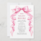 穏エレガントやかなピンクのリボンのリハーサルディナー 招待状 (正面)