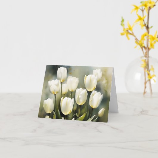 穏エレガントやかな庭の白いチューリップの束 カード (黄色い花)