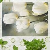 穏エレガントやかな庭の白いチューリップの束 キッチンタオル (折り畳み)