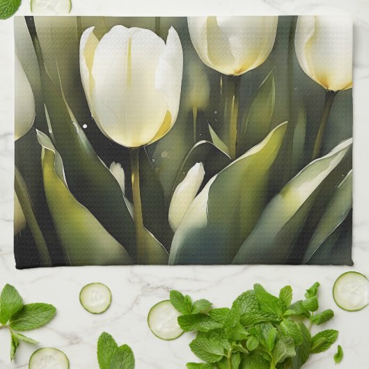 穏エレガントやかな庭の白いチューリップの束 キッチンタオル (折り畳み)