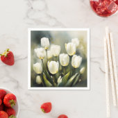 穏エレガントやかな庭の白いチューリップの束 スタンダードカクテルナプキン (インサイチュ)
