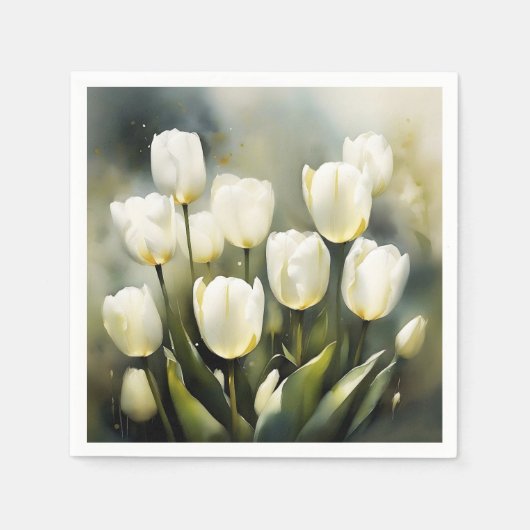 穏エレガントやかな庭の白いチューリップの束 スタンダードカクテルナプキン (正面)