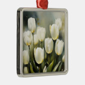 穏エレガントやかな庭の白いチューリップの束 メタルオーナメント (右)
