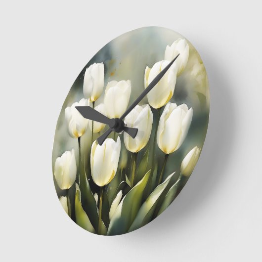 穏エレガントやかな庭の白いチューリップの束 ラウンド壁時計 (傾斜)