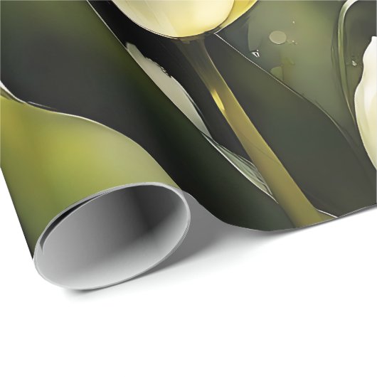 穏エレガントやかな庭の白いチューリップの束 ラッピングペーパー (ロールコーナー)