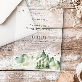 穏エレガントやかな緑の山の結婚風景 アクリル招待状