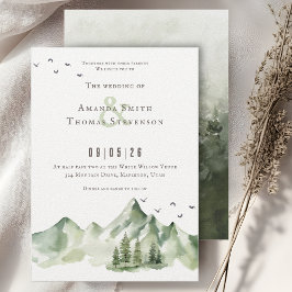 穏エレガントやかな緑の山の結婚風景 招待状