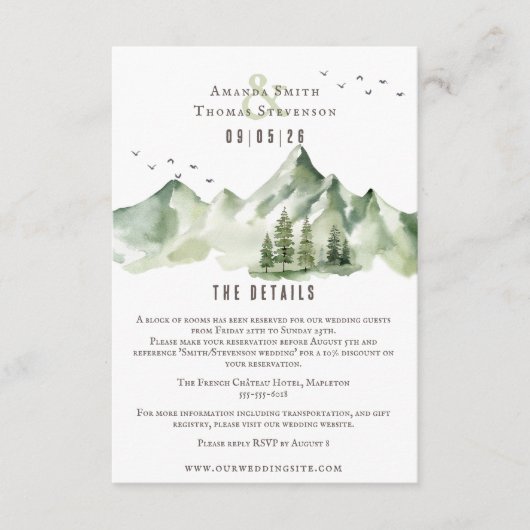 穏エレガントやかな緑の山景色QRコード エンクロージャーカード (正面)