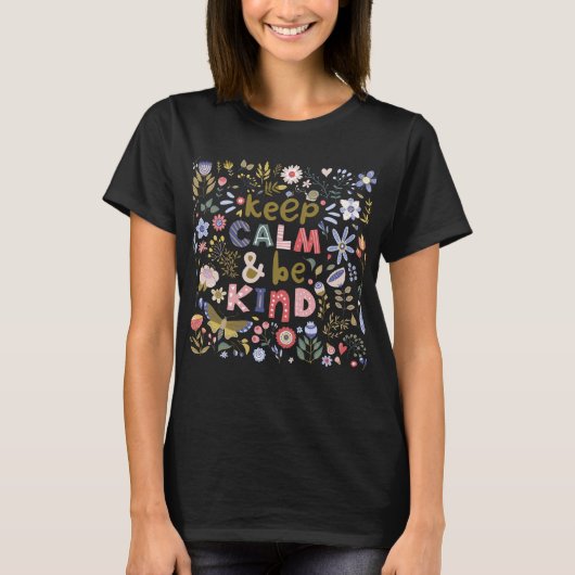 穏保やかで優しいフォークアートの花 Tシャツ (正面)