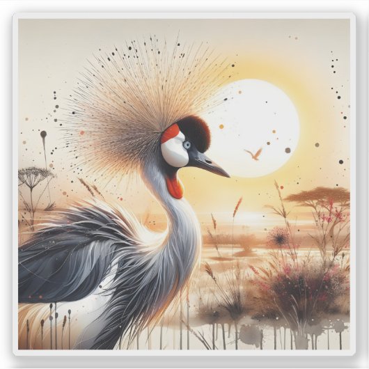 穏威厳のあるやかな夕焼けの景色に鶴を打つ シール (正面)