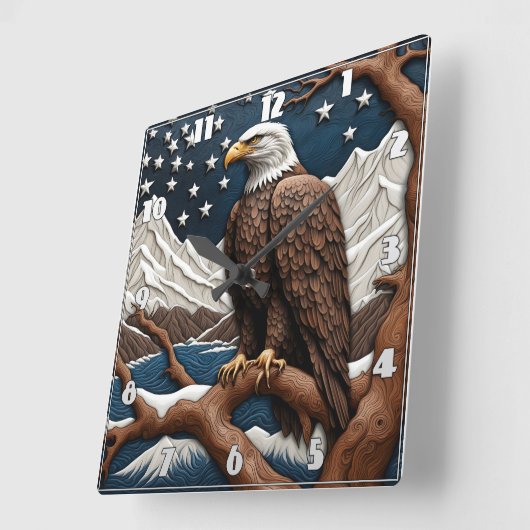 穏威厳のあるやかな山々を見下ろすイーグル スクエア壁時計 (傾斜)