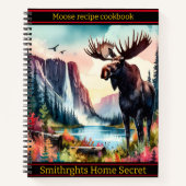 穏威厳のあるやかな山の湖のそばに立つムース ノートブック (正面)