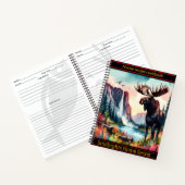 穏威厳のあるやかな山の湖のそばに立つムース ノートブック (内部)