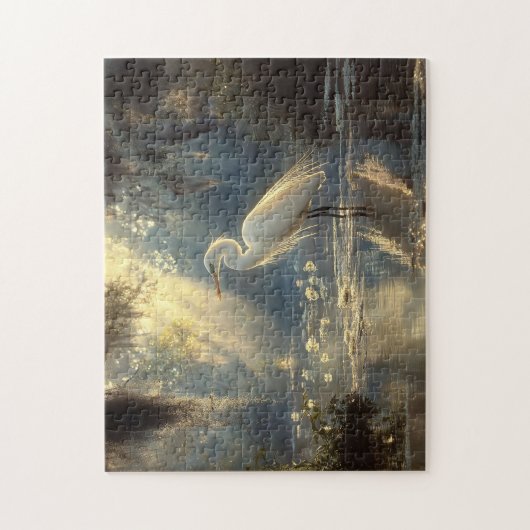 穏威厳のあるやかな日に照らされた沼地に立つ緑 ジグソーパズル (縦)