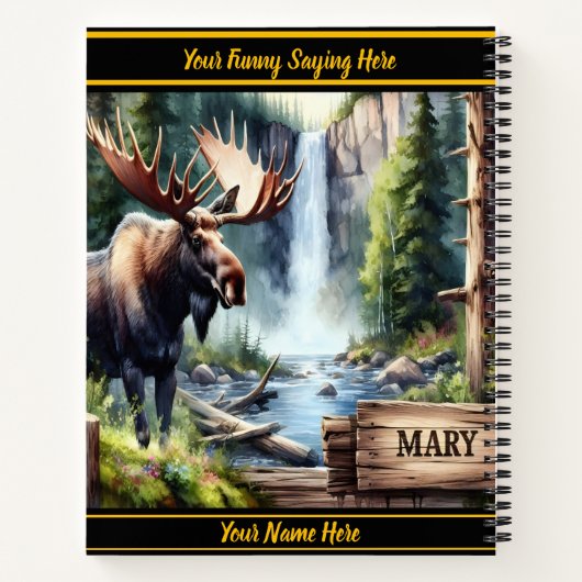 穏威厳のあるやかな森の滝のそばでムースを鳴らす ノートブック (裏面)