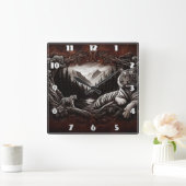 穏威厳のあるやかな森の風景にベンガルの虎 スクエア壁時計 (ホーム)