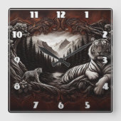 穏威厳のあるやかな森の風景にベンガルの虎 スクエア壁時計 (正面)