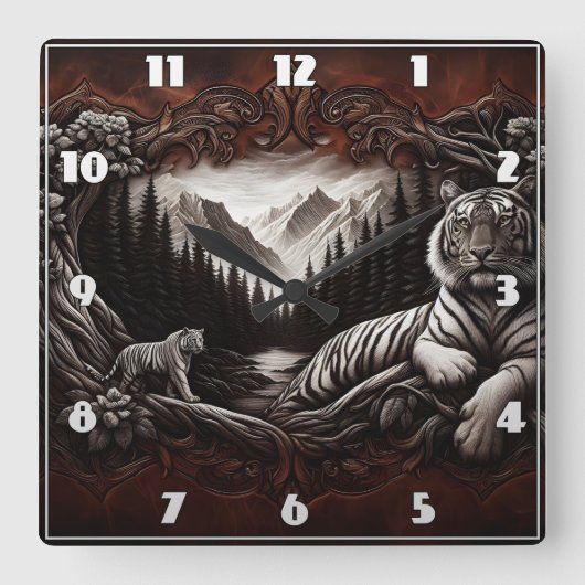 穏威厳のあるやかな森の風景にベンガルの虎 スクエア壁時計 (正面)