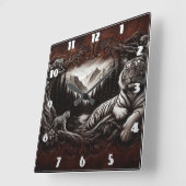 穏威厳のあるやかな森の風景にベンガルの虎 スクエア壁時計 (傾斜)