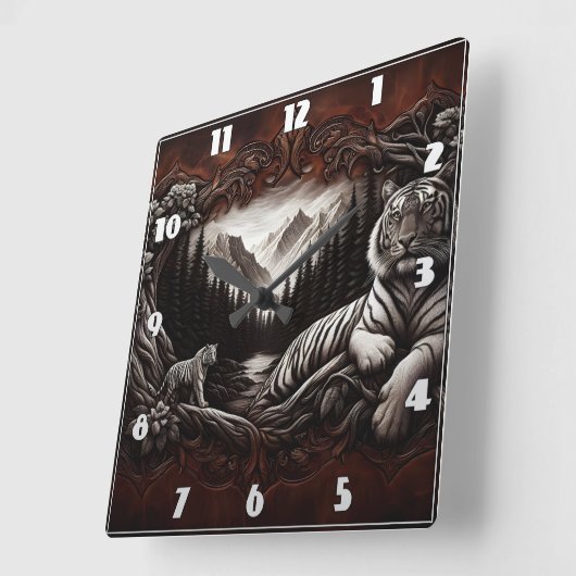 穏威厳のあるやかな森の風景にベンガルの虎 スクエア壁時計 (傾斜)