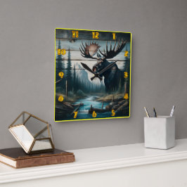 穏威厳のあるやかな森の風景にムース スクエア壁時計