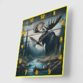 穏威厳のあるやかな森の風景にムース スクエア壁時計 (傾斜)