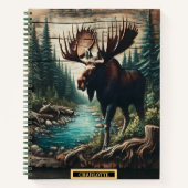 穏威厳のあるやかな森林川のそばに立つムース ノートブック (正面)