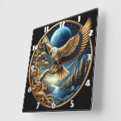 穏威厳のあるやかな河に止まるワシ スクエア壁時計 (傾斜)