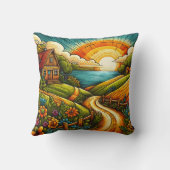 穏鮮やかやかな田園地帯に沈む夕日 クッション (裏面)