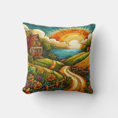 穏鮮やかやかな田園地帯に沈む夕日 クッション (正面)