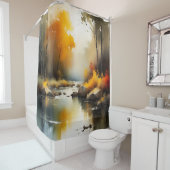 穏鮮やかやかな秋の川の絵を描風景 シャワーカーテン (インサイチュ)