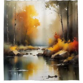 穏鮮やかやかな秋の川の絵を描風景 シャワーカーテン