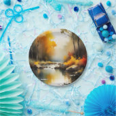 穏鮮やかやかな秋の川の絵を描風景 ペーパープレート (パーティー)