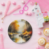 穏鮮やかやかな秋の川の絵を描風景 ペーパープレート (パーティー)