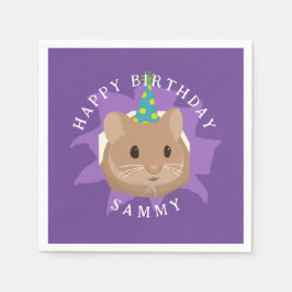 穴から顔を出すかわいい誕生日ハムスター スタンダードカクテルナプキン