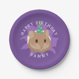穴から顔を出すかわいい誕生日ハムスター ペーパープレート