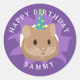 穴から顔を出すかわいい誕生日ハムスター ラウンドシール