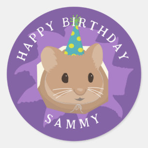 穴から顔を出すかわいい誕生日ハムスター ラウンドシール