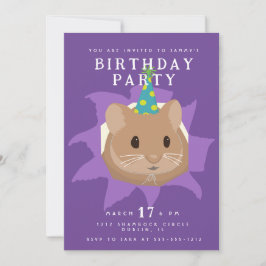 穴から顔を出すかわいい誕生日ハムスター 招待状