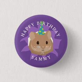 穴から顔を出すかわいい誕生日ハムスター 缶バッジ