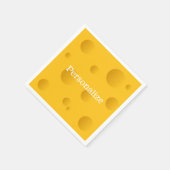 穴のある黄色のスイスチーズスライスカスタムおもしろい スタンダードカクテルナプキン (角)