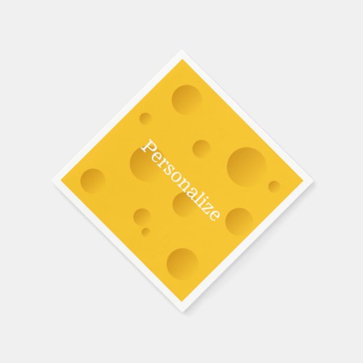 穴のある黄色のスイスチーズスライスカスタムおもしろい スタンダードカクテルナプキン (角)