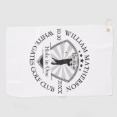 穴の一クラシックつのパーソナライズされた白黒 ゴルフタオル (横)