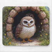 穴の中に潜んでいるフクロウ マウスパッド (正面)